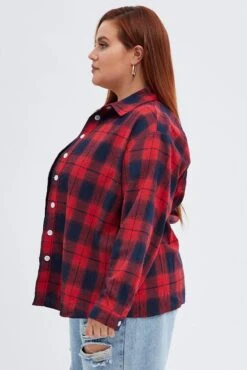 Red Check Relaxed Shirt Long Sleeve -You And All Fashion Store cwc1090 33rb check 4