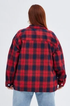 Red Check Relaxed Shirt Long Sleeve -You And All Fashion Store cwc1090 33rb check 5