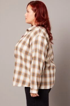 Beige Check Relaxed Shirt Long Sleeve -You And All Fashion Store cwc1090a 33rb check 4