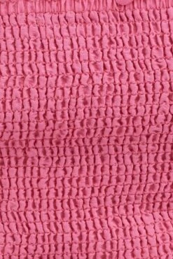 Pink Shirred Short Sleeve Crop Top -You And All Fashion Store cwc1093b 47rb hot pink 6