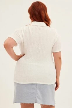 White Ruched Shirt Short Sleeve Button Up -You And All Fashion Store cwc11088 36rb white 5