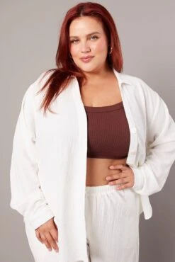 White Relaxed Shirt Long Sleeve Textured -You And All Fashion Store cwc11466cx 47r white 3