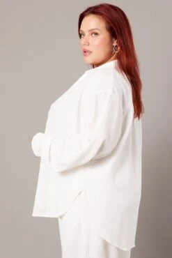 White Relaxed Shirt Long Sleeve Textured -You And All Fashion Store cwc11466cx 47r white 4