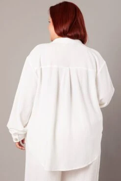 White Relaxed Shirt Long Sleeve Textured -You And All Fashion Store cwc11466cx 47r white 5