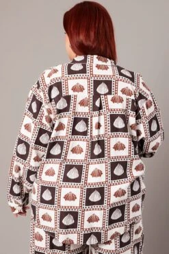 Brown Abstract Relaxed Shirt Long Sleeve Linen Blend -You And All Fashion Store cwc11466gx 47rb abstract 5