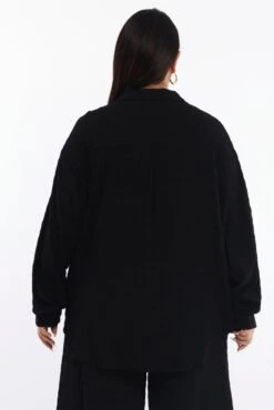 Black Relaxed Shirt Long Sleeve Textured -You And All Fashion Store cwc11466lx 47r black 4
