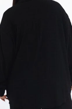 Black Relaxed Shirt Long Sleeve Textured -You And All Fashion Store cwc11466lx 47r black 5