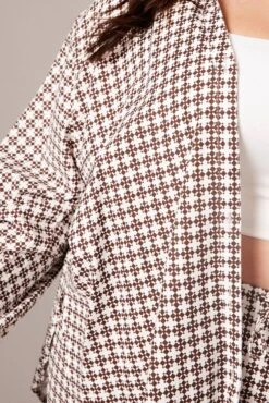 Brown Geo Relaxed Shirt Long Sleeve Linen Blend -You And All Fashion Store cwc11466ox 47r geo 6