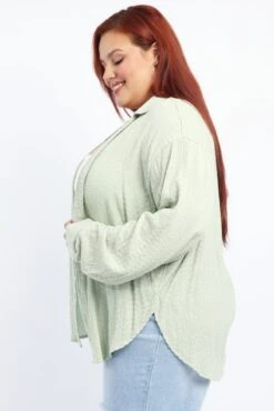 Green Relaxed Shirt Long Sleeve Textured -You And All Fashion Store cwc11466p 47rb khaki 3