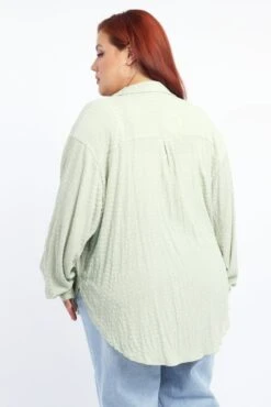 Green Relaxed Shirt Long Sleeve Textured -You And All Fashion Store cwc11466p 47rb khaki 4