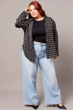 Black Geo Relaxed Shirt Long Sleeve -You And All Fashion Store cwc11466qx 47r geo 3