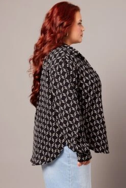 Black Geo Relaxed Shirt Long Sleeve -You And All Fashion Store cwc11466qx 47r geo 4