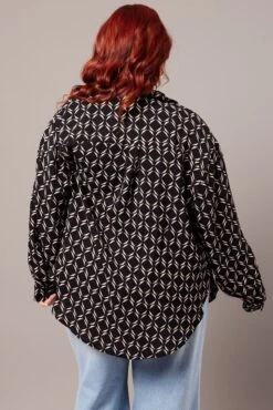 Black Geo Relaxed Shirt Long Sleeve -You And All Fashion Store cwc11466qx 47r geo 5