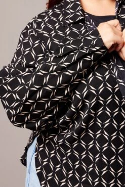 Black Geo Relaxed Shirt Long Sleeve -You And All Fashion Store cwc11466qx 47r geo 6