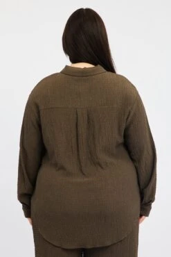 Brown Relaxed Shirt Long Sleeve Textured -You And All Fashion Store cwc11466zx 47r mocha 5