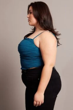 Blue Cami Top Sleeveless Cowl Neck Textured -You And All Fashion Store cwc1152ad 47rb teal 4