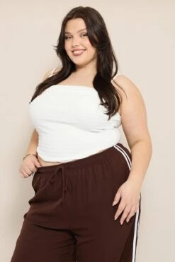 White Cami Top Sleeveless Cowl Neck Textured