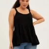 Black Relaxed Top Sleeveless Tiered Linen Blend