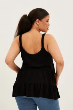 Black Relaxed Top Sleeveless Tiered Linen Blend -You And All Fashion Store cwc1156 47rb black 5