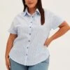 Blue Stripe Relaxed Shirt Short Sleeve Button Up