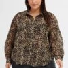 Brown Animal Print Relaxed Shirt Long Sleeve Chiffon