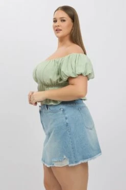 Green Ruffle Crop Top Puff Sleeve -You And All Fashion Store cwc12353 35rb sage 4