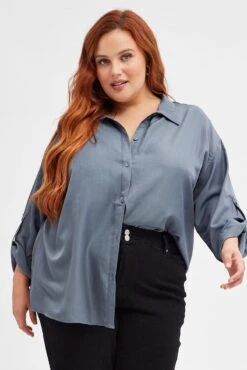 Grey Relaxed Shirt Long Sleeve -You And All Fashion Store cwc1237x 34rb charcoal 3