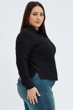 Black Textured Shirt Long Sleeve -You And All Fashion Store cwc1239 35rb black 4