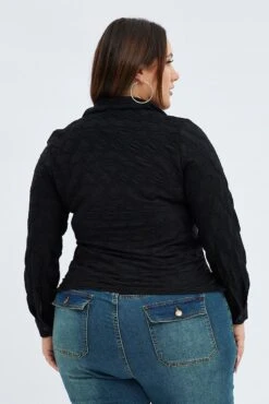 Black Textured Shirt Long Sleeve -You And All Fashion Store cwc1239 35rb black 5