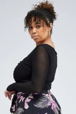 Black Bodysuit Long Sleeve Mesh -You And All Fashion Store cwc1356 34r black 4