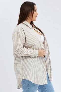 Beige Check Relaxed Shirt Long Sleeve Mixed Check -You And All Fashion Store cwc1362 38r check 4