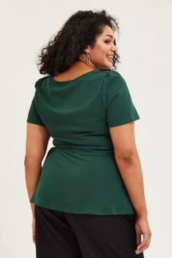 Green Short Sleeve Hunter Green Peplum Top -You And All Fashion Store cwc13672 46lb hunter 5