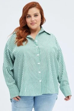 Green Stripe Relaxed Shirt Long Sleeve -You And All Fashion Store cwc1369a 38rb stripe 3