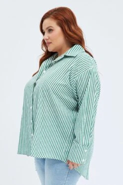 Green Stripe Relaxed Shirt Long Sleeve -You And All Fashion Store cwc1369a 38rb stripe 4