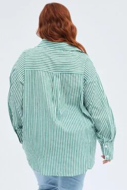 Green Stripe Relaxed Shirt Long Sleeve -You And All Fashion Store cwc1369a 38rb stripe 5