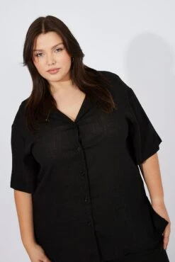 Black Relaxed Shirt Short Sleeve Viscose Linen -You And All Fashion Store cwc1427 47r black 3