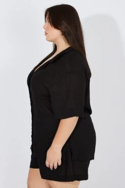 Black Relaxed Shirt Short Sleeve Viscose Linen -You And All Fashion Store cwc1427 47r black 4