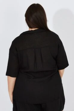 Black Relaxed Shirt Short Sleeve Viscose Linen -You And All Fashion Store cwc1427 47r black 5