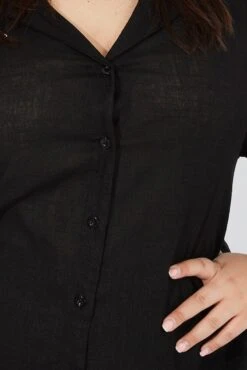 Black Relaxed Shirt Short Sleeve Viscose Linen -You And All Fashion Store cwc1427 47r black 6