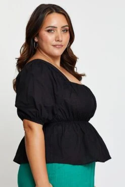 Black Peplum Top Square Neck Short Sleeve -You And All Fashion Store cwc1441a 33lb black 4 1