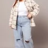 Beige Check Relaxed Shirt Long Sleeve Shacket