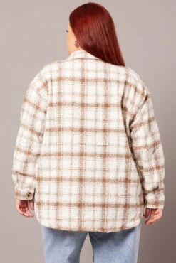 Beige Check Relaxed Shirt Long Sleeve Shacket -You And All Fashion Store cwc1455 35r check 5