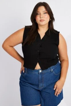 Black Shirt Sleeveless Tie Back -You And All Fashion Store cwc1455 47rb black 3