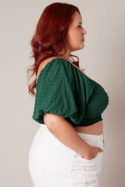 Green Crop Top Short Sleeve Cut Out Textured -You And All Fashion Store cwc14581 35rb forest 4