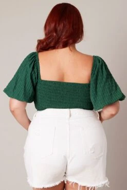 Green Crop Top Short Sleeve Cut Out Textured -You And All Fashion Store cwc14581 35rb forest 5