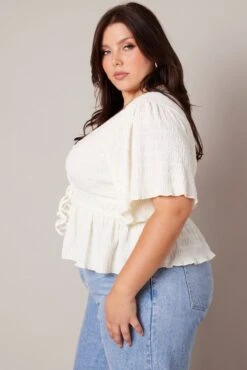 White Wrap Top Short Sleeve Textured 9 White Wrap Top Short Sleeve Textured -You And All Fashion Store cwc1465 47rb cream 4