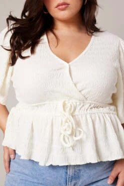 White Wrap Top Short Sleeve Textured 11 White Wrap Top Short Sleeve Textured -You And All Fashion Store cwc1465 47rb cream 6