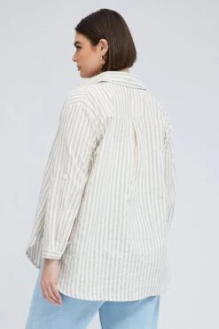 Beige Stripe Relaxed Shirt Long Sleeve Button Up -You And All Fashion Store cwc1465a 46r stripe 5
