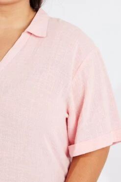 Pink Relaxed Shirt Short Sleeve -You And All Fashion Store cwc14661 47r pink 6