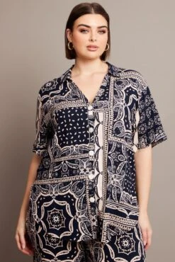 Blue Abstract Relaxed Shirt Short Sleeve Bandana -You And All Fashion Store cwc14661cx 47r abstract 3